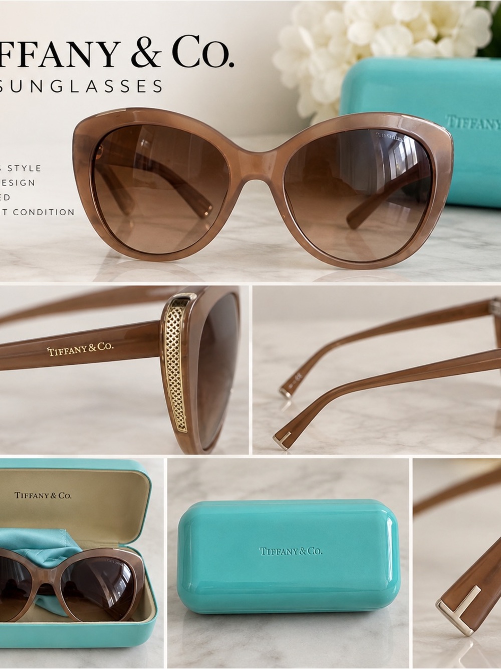 Tiffany & Co. Women's Brown Gradient Cat-Eye Sunglasses with Gold Accent